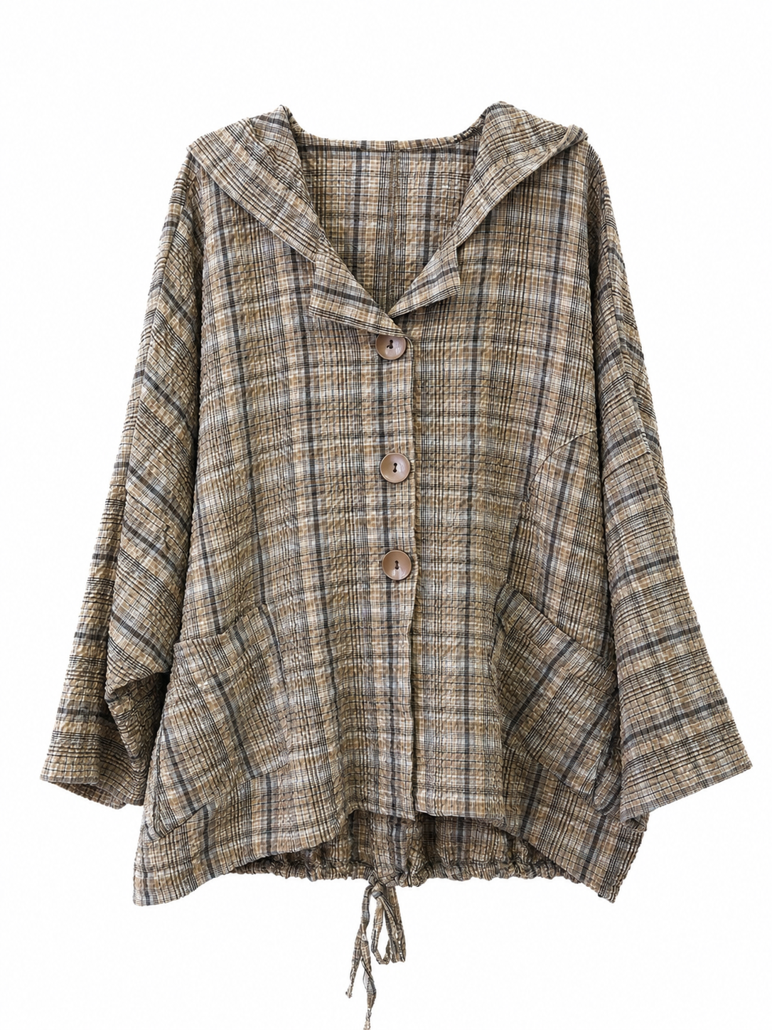 Beige-Braune Kapuzenjacke mit Tunnelzug