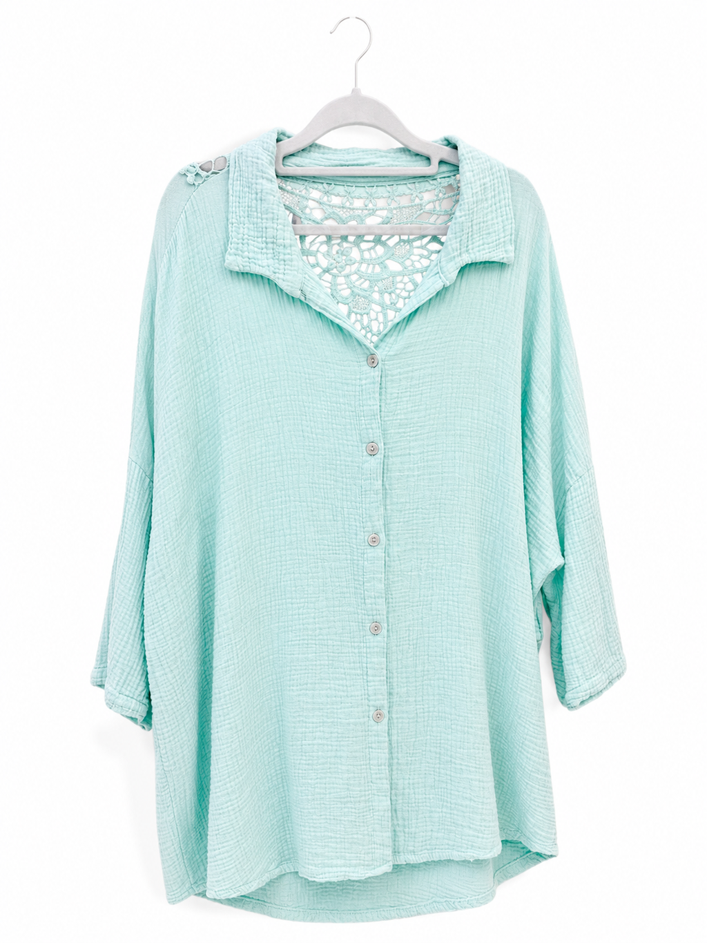 Oversize Musselin-Bluse mit Häkelspitze Rücken