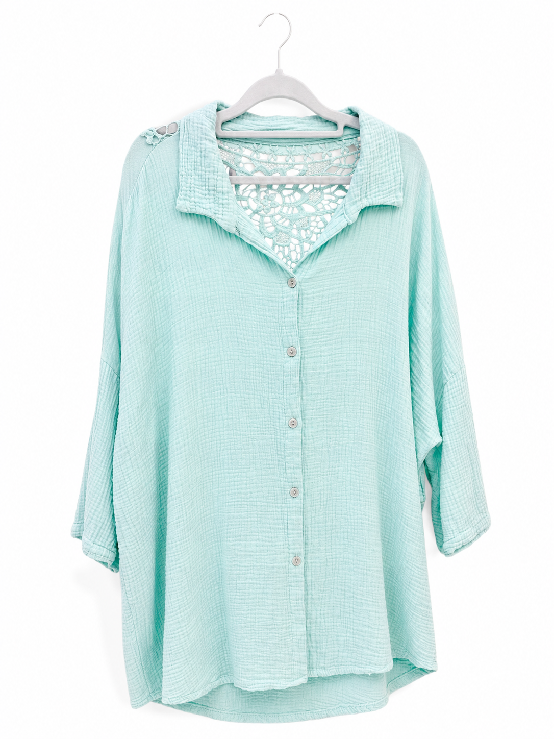 Oversize Musselin-Bluse mit Häkelspitze Rücken