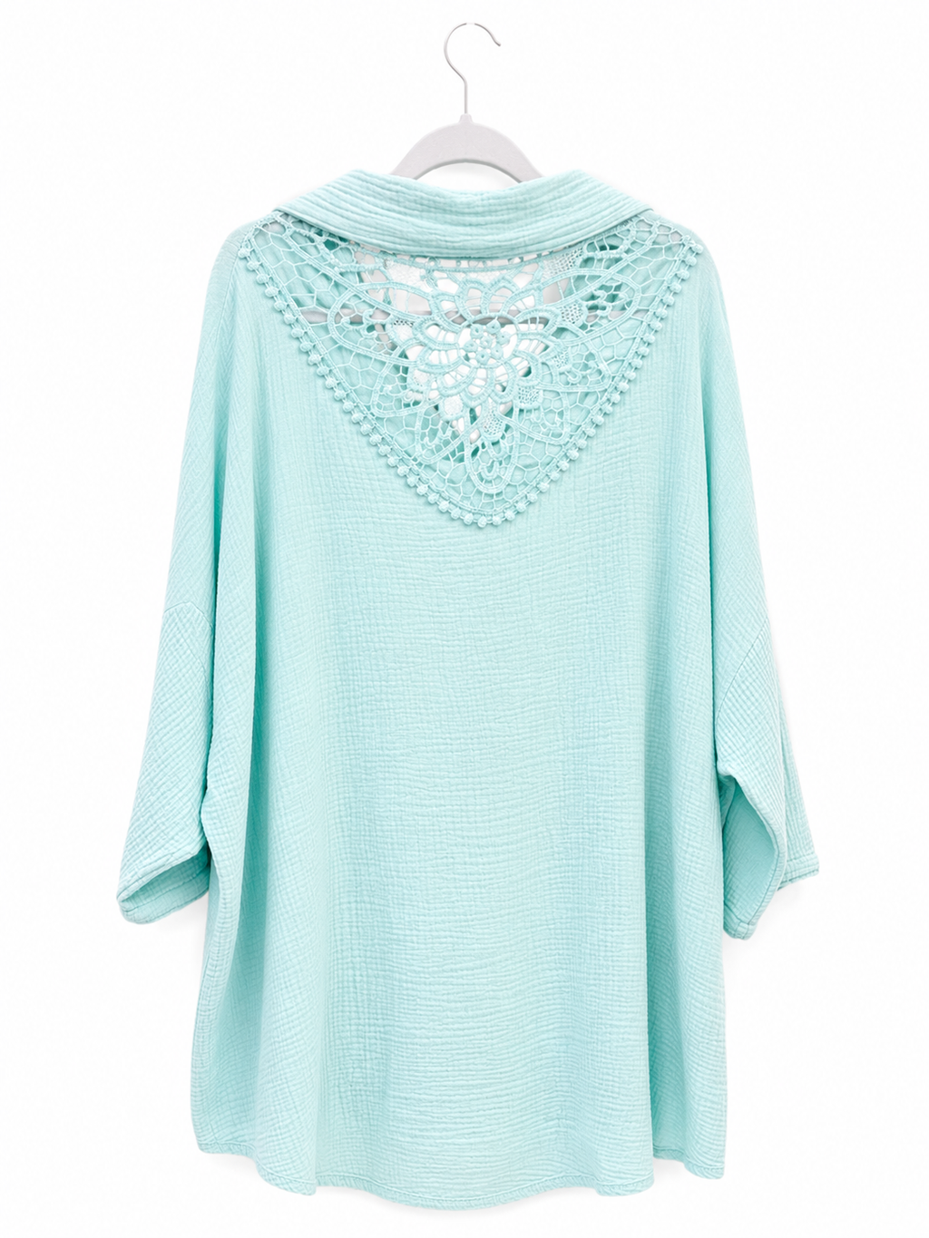 Oversize Musselin-Bluse mit Häkelspitze Rücken