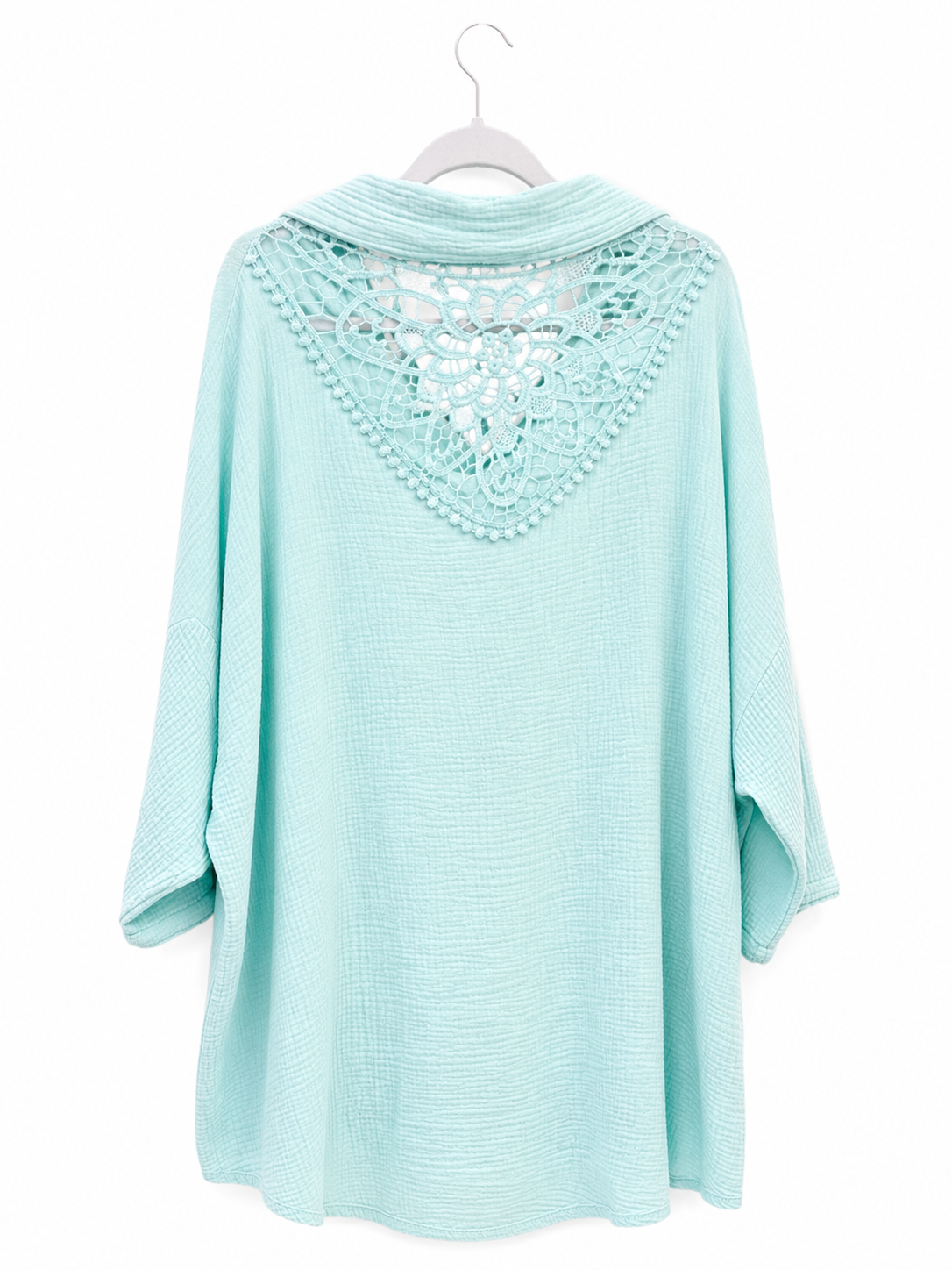 Oversize Musselin-Bluse mit Häkelspitze Rücken