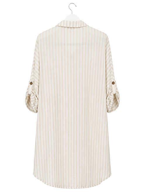 Gestreifte Oversize Longbluse in Beige-Offwhite