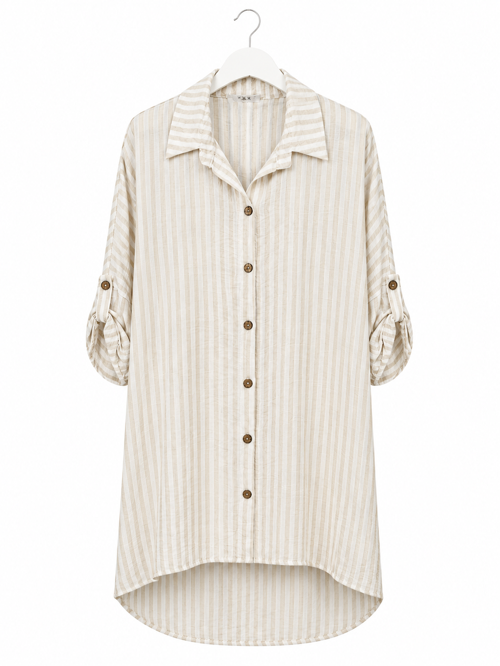 Gestreifte Oversize Longbluse in Beige-Offwhite