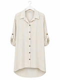 Gestreifte Oversize Longbluse in Beige-Offwhite
