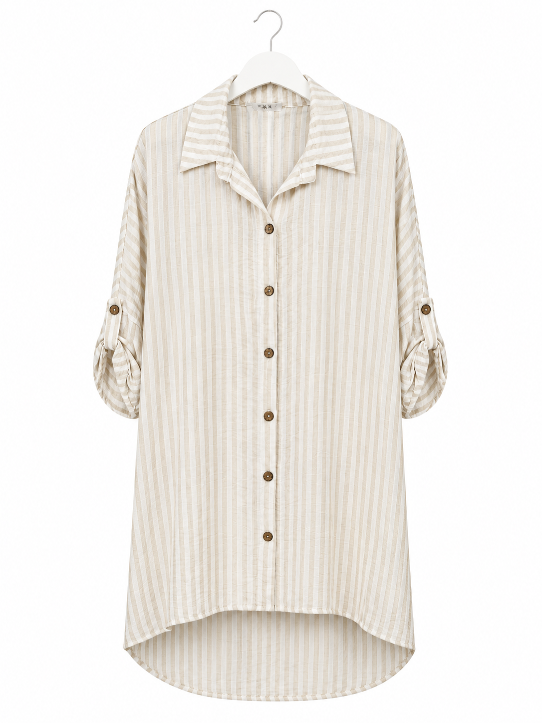 Gestreifte Oversize Longbluse in Beige-Offwhite